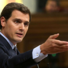 El líder de Cs, Albert Rivera, en el pleno de la moción de censura encabezada por Pedro Sánchez.-DAVID CASTRO