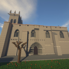 Reconstrucción con bloques de Minecraft del exterior de la iglesia de Villegas.