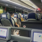 Pasajeros en el interior del autocar en uno de los viajes del trayecto entre Aranda y Madrid. L. V.