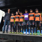 Belén López junto a sus compañeras en el podium de Medina de Pomar.-
