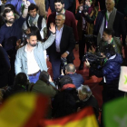 Santiago Abascal, a su llegada este sábado al acto electoral de VOX en Leganés, Madrid.-KIKO HUESCA (EFE)