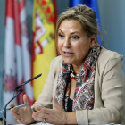 La portavoz de la Junta, Rosa Valdeón, durante su comparecencia.-Ical