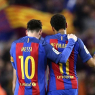 Los azulgranas Messi y Neymar, en el partido de Liga Barça-Sporting, celebrado el pasado miércoles, 1 de marzo.-MANU FERNANDEZ
