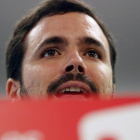 El coordinador federal de IU, Alberto Garzón, este sábado en la asamblea de la formación.-EL PERIÓDICO (EFE / ÁNGEL DÍAZ)
