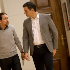 Pablo Iglesias y Pedro Sánchez, el pasado 5 de febrero, en el Congreso de los Diputados.-JOSÉ LUIS ROCA