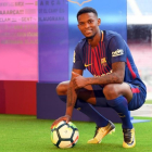 Semedo, durante la presentación en el Camp Nou.-AFP / LLUÍS GENÉ