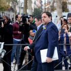 El exvicepresidente de la Generalitat Oriol Junqueras llega, este jueves, a la Audiencia Nacional.-JUAN MANUEL PRATS