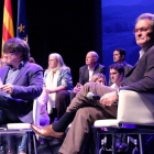 Puigdemont y Mas en la reunión del PDECat de este sábado.-