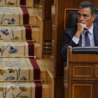 Pedro Sánchez, en su escaño en el Congreso.-JOSÉ LUIS ROCA
