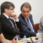Neus Munté, Carles Puigdemont, Artur Mas y Marta Pascal, en una reunión de la dirección del PDECat.-DANNY CAMINAL