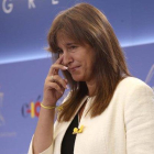 La portavoz de JxCat, Laura Borràs, durante una rueda de prensa en el Congreso.-