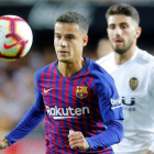 Coutinho, que fue sustituido en el tramo final, controla un balón en Mestalla-HEINO KALIS