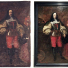 A la izquierda, retrato del Marqués de Torre-Soto antes de su restauración. Tras su restauración, a la derecha, ocupa la pared del Salón de Plenos de la Casa Consistorial.-G.G.