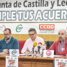 Rueda de prensa conjunta de CCOO, CSIF y UGT; esta mañana, en Burgos.-SANTI OTERO