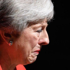 Theresa May, durante la rueda de prensa en la que ha anunciado su renuncia, este viernes.-LEON NEAL (GETTY IMAGES)