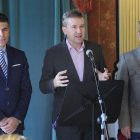Vicente Marañón (Cs), Javier Lacalle (PP) y Ángel Martín (Vox) en un momento de la comparencencia de prensa celebrada ayer.-ISRAEL L. MURILLO