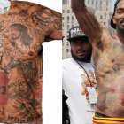 Imagen de la camiseta y del torso tatuado de JR Smith-