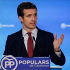 Pablo Casado, durante el comité ejecutivo nacional del PP celebrado en Barcelona.-AFP / PAU BARRENA