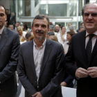 Los líderes de Ciudadanos, Podemos y el PSOE en la Asamblea de Madrid en una imagen reciente-JOSÉ LUIS ROCA
