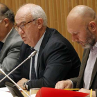 El presidente del CSN, Fernando Martí (centro), durante su comparecencia en el Congreso de los Diputados.-ICAL