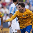 Messi celebra el gol en La Rosaleda.-AFP / JORGE GUERRERO