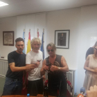 Alberto Jiménez, de Miss Cafeína, Shuarma, de Elefantes, Nacho Cano y la alcaldesa de Aranda, Raquel González.-ECB