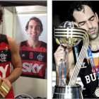 Benite posa con los trofeos conquistados con el Flamengo (2014) y San Pablo (2021). LNB Y FIBA