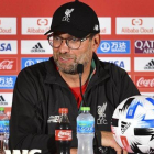 El entrenador del Liverpool, duranate la rueda de prensa en víspera de la final contra el Flamengo.-