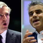 El laborista Sadiq Khan, a la derecha de la imagen, favorito en la encuestas, y el conservador Zac Goldsmith, a la izquierda.-AFP / JUSTIN TALLIS / LEON NEAL