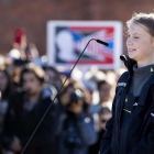 Greta Thunberg durante una de sus intervenciones.-ECB