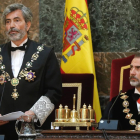 Discurso de Carlos Lesmes, presidente del Tribunal Supremo y del CGPJ, durante la apertura del año judicial. A su lado, el rey Felipe VI.-EFE