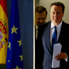 El primer ministro británico, David Cameron, seguido por el presidente del Gobierno, Mariano Rajoy, a su llegada a la rueda de prensa.-EFE