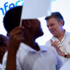 Juan Manuel Santos durante el acto de clausura del 53° Congreso Nacional de Confecámaras.-JUAN PABLO BELLO / EFE