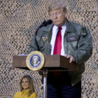 President Donald Trump speaks at a hanger rally at Al Asad Air Base  Iraq  Wednesday   In a surprise trip to Iraq  President Donald Trump on Wednesday defended his decision to withdraw-Andrew Harnik  / AP