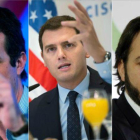 Pablo Casado (PP), Albert Rivera (Ciudadanos) y Santiago Abascal (Vox)-EL PERIÓDICO