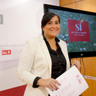 La secretaria de Organización del PSOE en la Comunidad, Ana Sánchez, ofrece una rueda de prensa tras una reunión de trabajo del Comité electoral que coordina.-ICAL