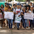 Indígenas de varias etnias protestan frente al Ministerio de la Agricultura en Brasil.-EFE JOEDSON ALVES