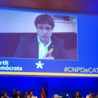 Carles Puigdemont, en su intervención, desde Bruselas, en el Consell Nacional del PdeCAT.-EL PERIÓDICO