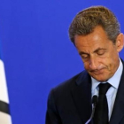 El expresidente francés Nicolas Sarkozy, en su comparecencia tras el asesinato del sacerdote en Saint-Etienne-du-Rouvray.-REUTERS / BENOIT TESSIER