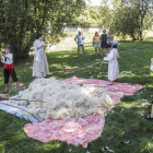 Niños y adultos vadean la lana.-SANTI OTERO