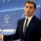 El líder de Ciudadanos, Albert Rivera, en una rueda de prensa.-JUAN MANUEL PRATS