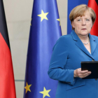 Merkel en la comparecencia de este sábado por la matanza de Múnich.-MICHAEL SOHN / AP
