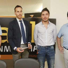 Javier Hernando, Félix Sancho, Enrique Núñez y Javier Puente, ayer, antes de la presentación del nuevo proyecto del Balonmano Burgos.-RAÚL OCHOA