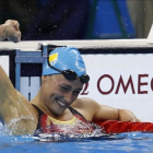 Mireia Belmonte, celebra la victoria en la prueba de los 200m mariposa en los Juegos de Río 2016-AFP