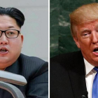 El líder norcoreano, Kim Jong-un, y el presidente de EEUU, Donald Trump.-/ KCNA / JUSTIN LANE