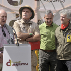 Emiliano Aguirre en una intervención junto a los codirectores de Atapuerca: Carbonell, Bermúdez de Castro y Arsuaga. FUNDACIÓN  ATAPUERCA