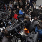 Carles Puigdemont, en la rueda de prensa de Berlín del 7 deabril, al día siguiente de salir de la prisión de Neumünster.-MICHAEL SOHN