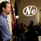 Pablo Iglesias, este jueves, en el coloquio que ha ofrecido en el Hotel Ritz de Madrid.-JUAN MANUEL PRATS