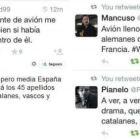 Algunos ejemplos de tuits catalanófobos tras la tragedia de Germanwings.-