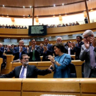 Los senadores del PP y los miembros del Gobierno aplauden a Mariano Rajoy en el Senado, donde ha defendido el 155.-JUAN MANUEL PRATS